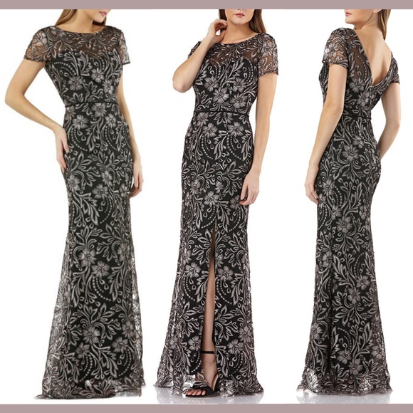 NEW‎ JS Collections Embroidered Trumpet Gown in Black/Pink [SZ 10 ] - Picture 1 of 8